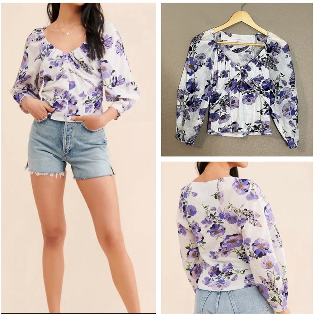 Anthropologie Cotton Floral Top XS in Excellent Condition